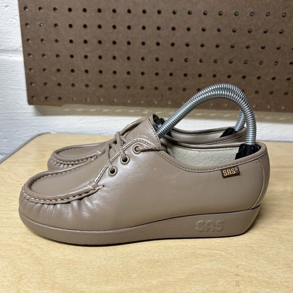 SAS Siesta Mocha Brown Leather Women’s Shoes Size 6 WW Comfort Loafer